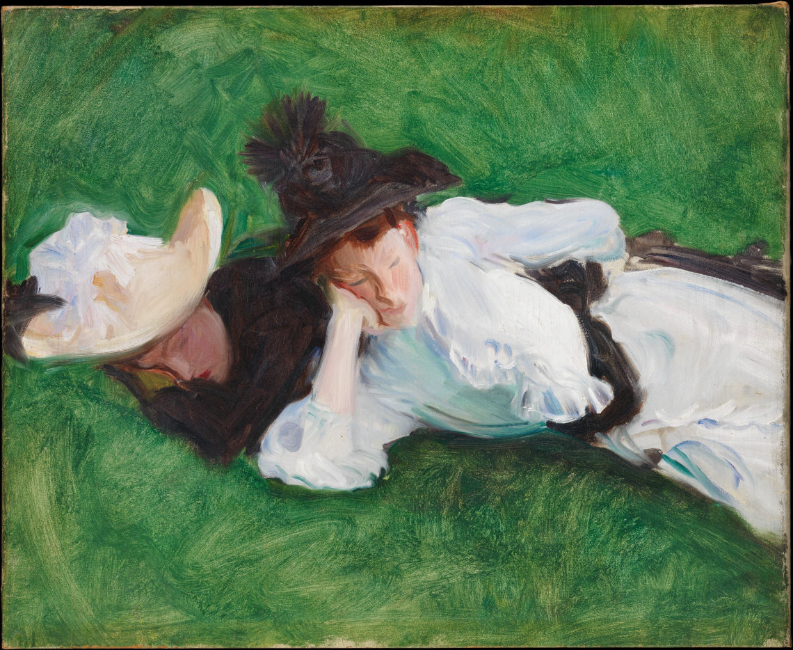 two girls on a lawn ca 1889