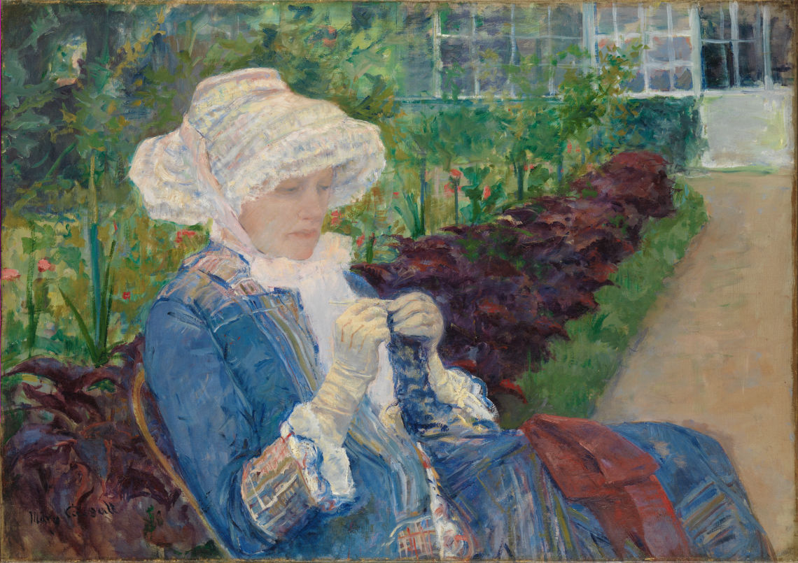 lydia crocheting in the garden at marly ca 1880